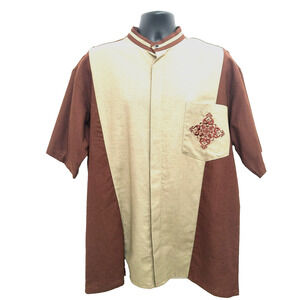 Trutus Biancarra Shirt Mens Large Brown Khaki Short Sleeve Pocket Button Classic